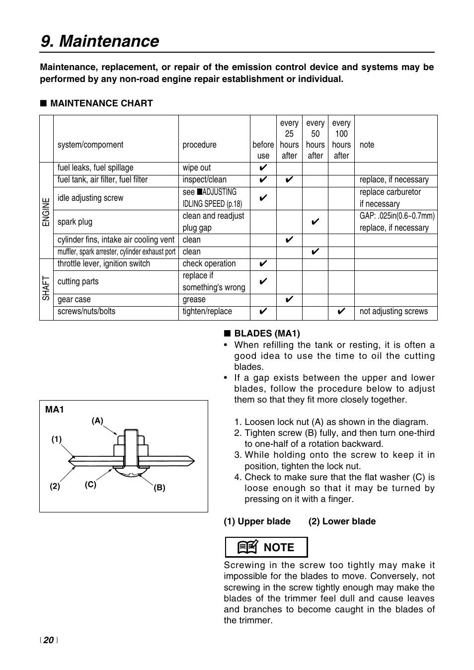 Maintenance | Zenoah SRTZ2500 User Manual | Page 20 / 32