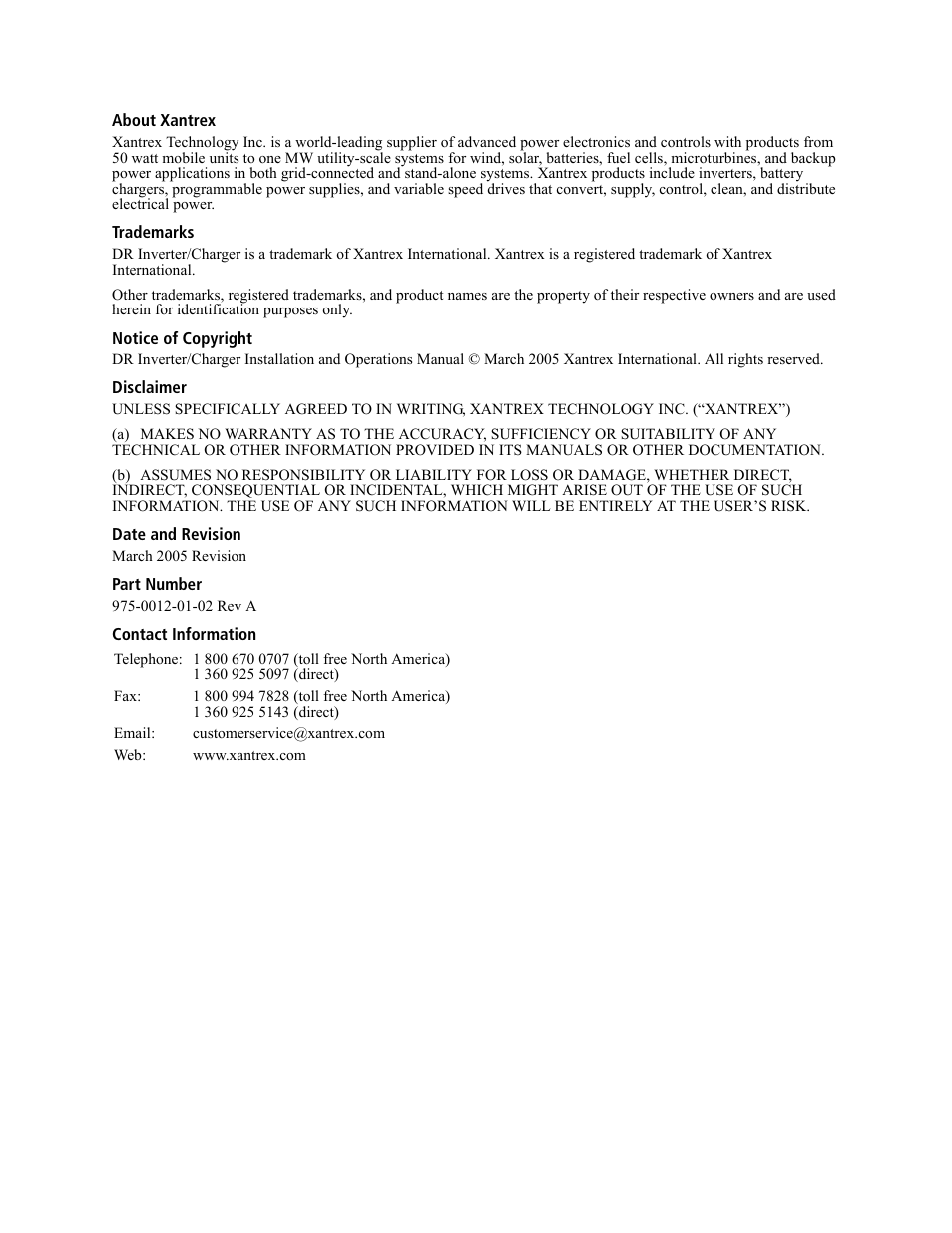 Xantrex Technology DR1524W User Manual | Page 4 / 122