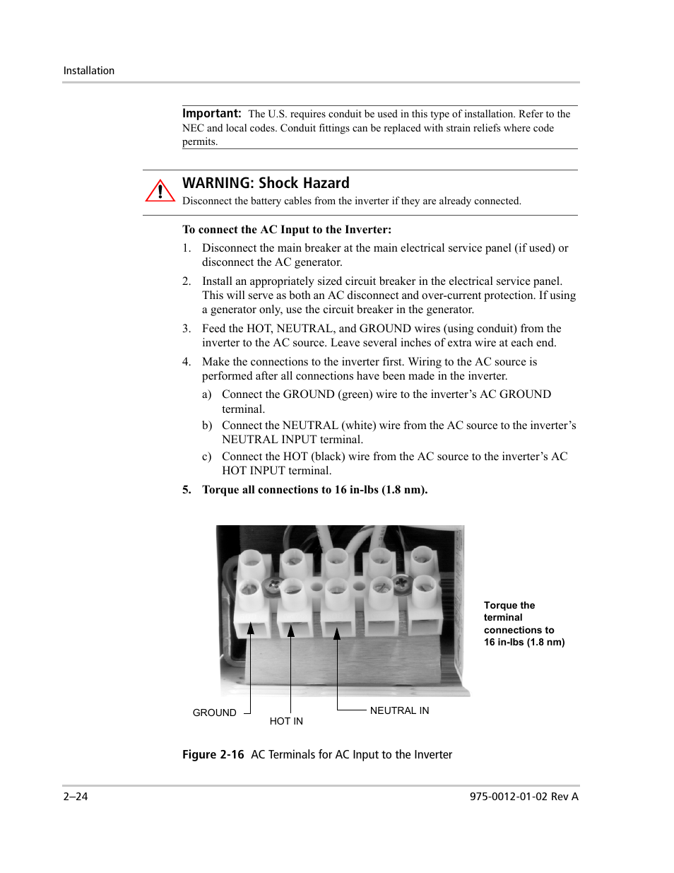 Warning: shock hazard | Xantrex Technology DR1524W User Manual | Page 48 / 122