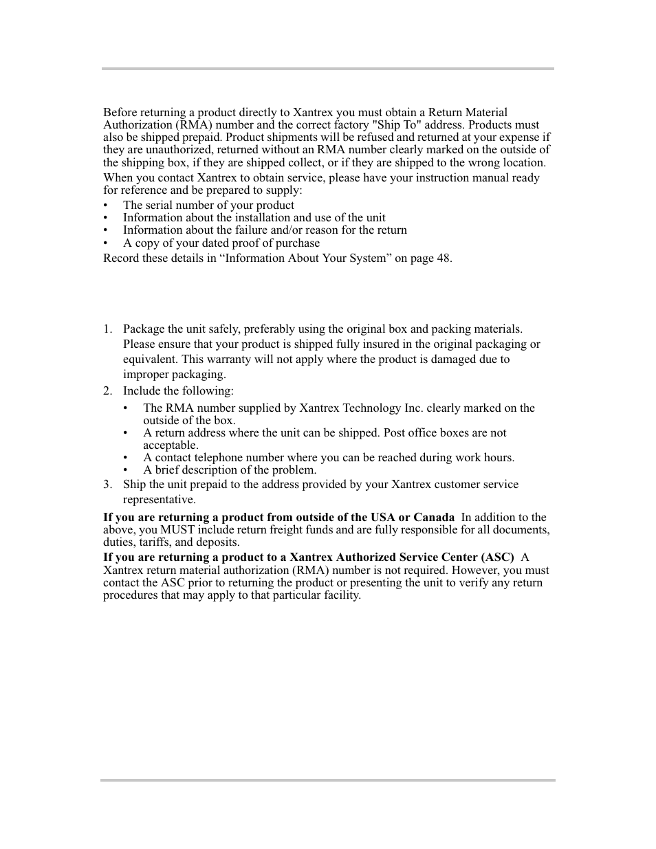 Return material authorization policy, Return procedure | Xantrex Technology 600HD User Manual | Page 59 / 64