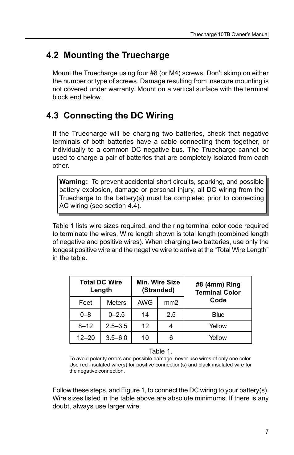 2 mounting the truecharge, 3 connecting the dc wiring | Xantrex Technology TC10TB User Manual | Page 10 / 26