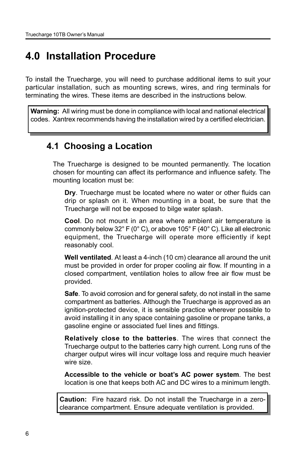 0 installation procedure, 1 choosing a location | Xantrex Technology TC10TB User Manual | Page 9 / 26