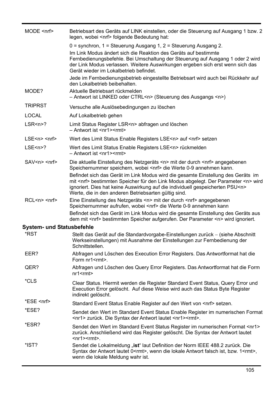 System- und statusbefehle, Ese <nrf | Xantrex Technology XDL 35-5T User Manual | Page 107 / 180