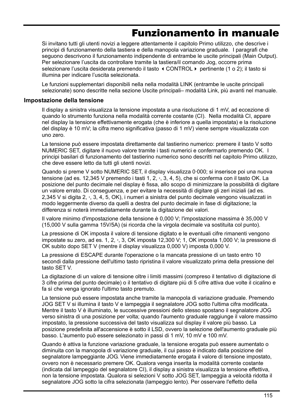Funzionamento in manuale, Impostazione della tensione | Xantrex Technology XDL 35-5T User Manual | Page 117 / 180