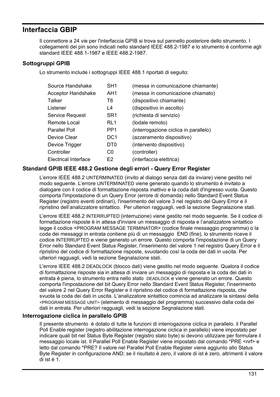 Interfaccia gbip, Sottogruppi gpib, Interrogazione ciclica in parallelo gpib | Xantrex Technology XDL 35-5T User Manual | Page 133 / 180
