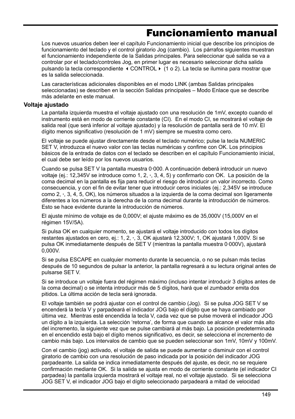 Funcionamiento manual, Voltaje ajustado | Xantrex Technology XDL 35-5T User Manual | Page 151 / 180