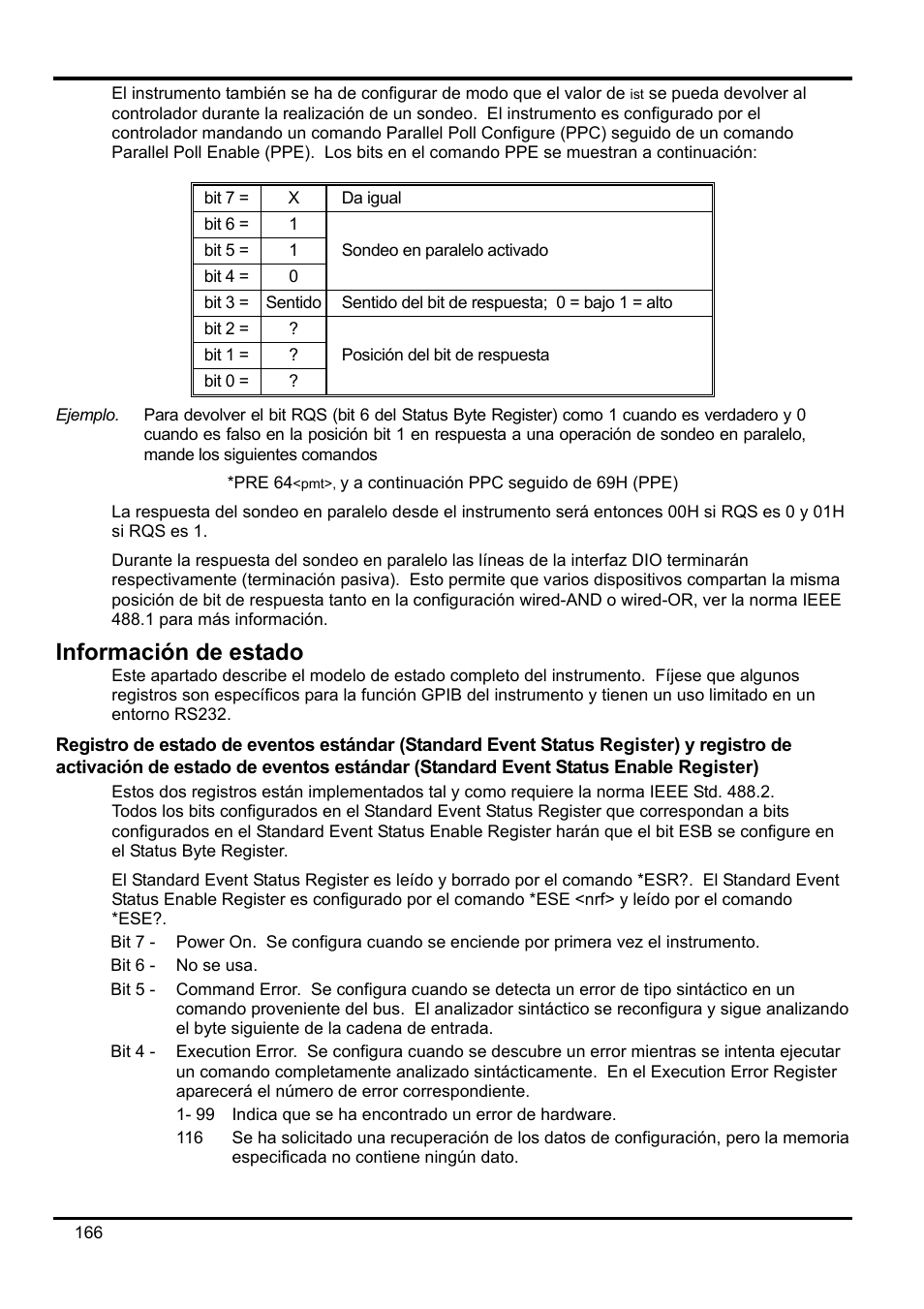 Información de estado, Registro de estado de eventos estándar \(standa | Xantrex Technology XDL 35-5T User Manual | Page 168 / 180