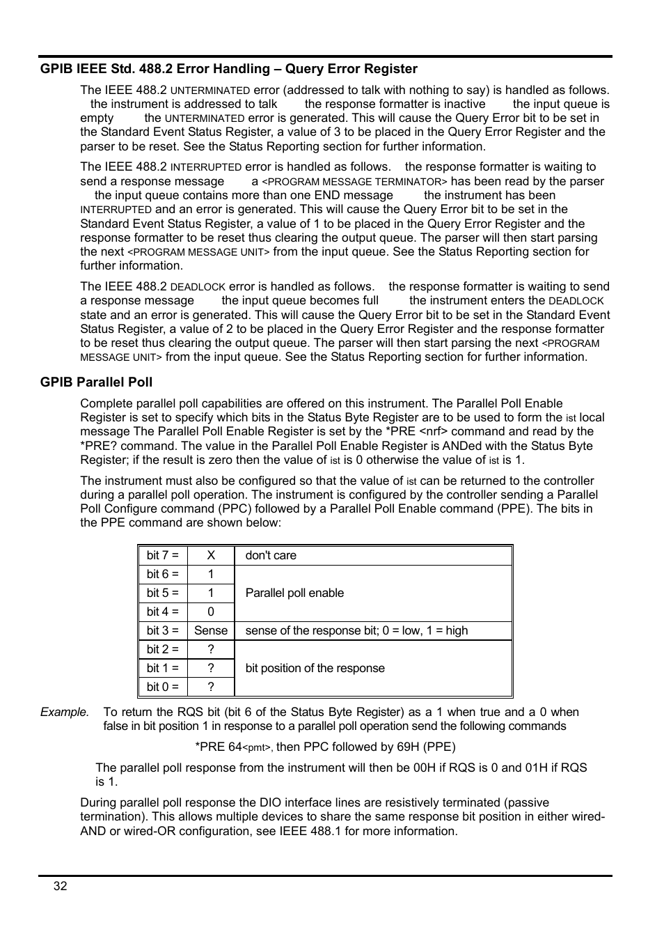 Gpib ieee std. 488.2 error handling – query error, Gpib parallel poll | Xantrex Technology XDL 35-5T User Manual | Page 33 / 180