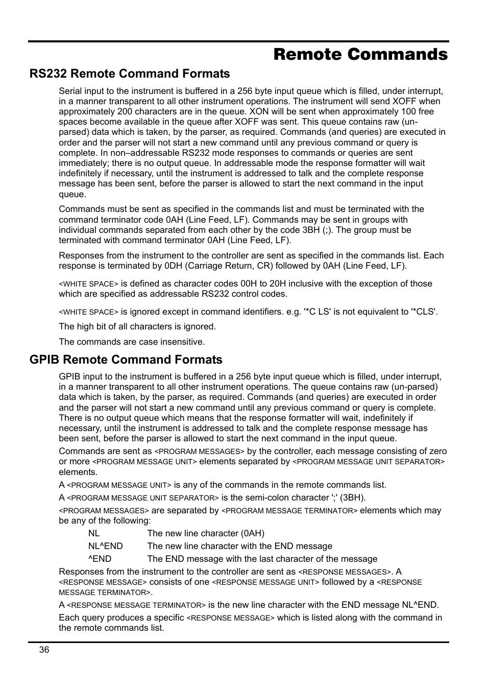 Remote commands, Rs232 remote command formats, Gpib remote command formats | Xantrex Technology XDL 35-5T User Manual | Page 37 / 180