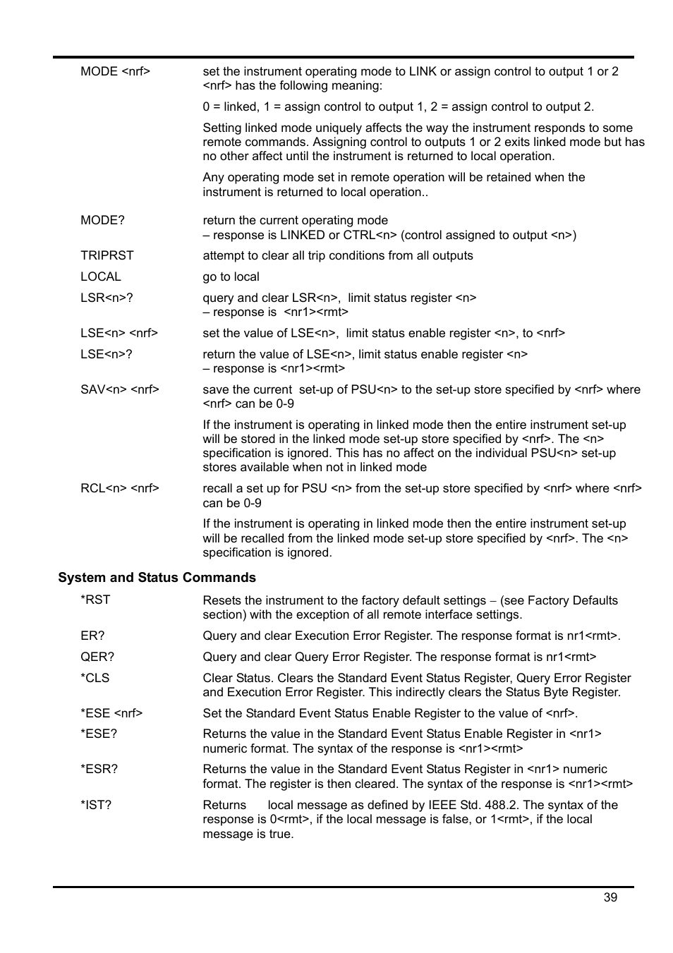 System and status commands | Xantrex Technology XDL 35-5T User Manual | Page 40 / 180
