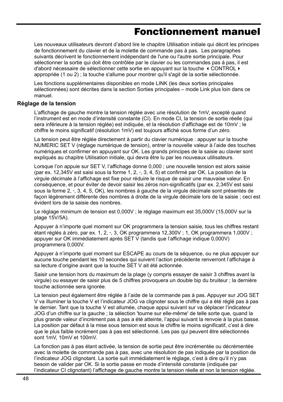 Fonctionnement manuel, Réglage de la tension | Xantrex Technology XDL 35-5T User Manual | Page 50 / 180