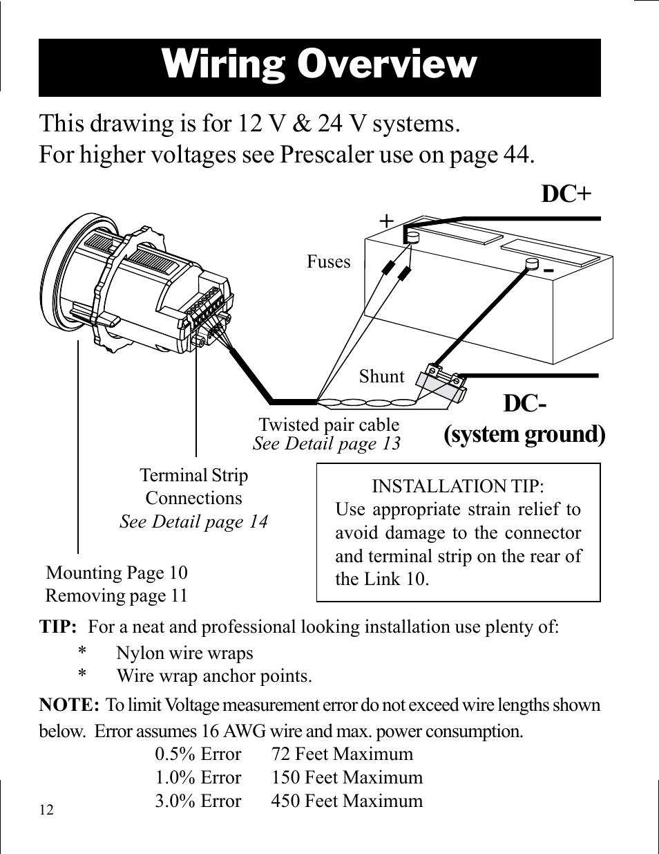 Wiring overview, Dc- (system ground) | Xantrex Technology LINK 10 User Manual | Page 12 / 60