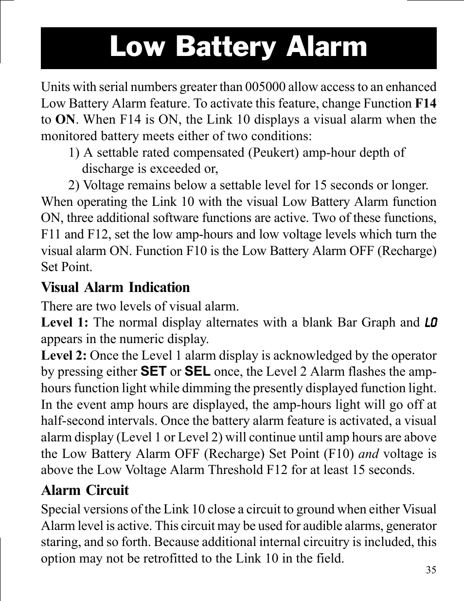 Low battery alarm | Xantrex Technology LINK 10 User Manual | Page 35 / 60