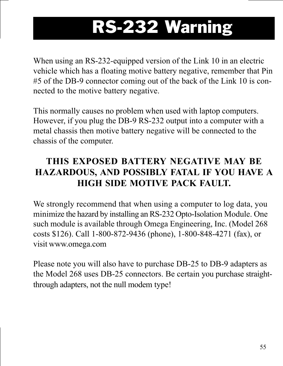 Rs-232 warning | Xantrex Technology LINK 10 User Manual | Page 55 / 60