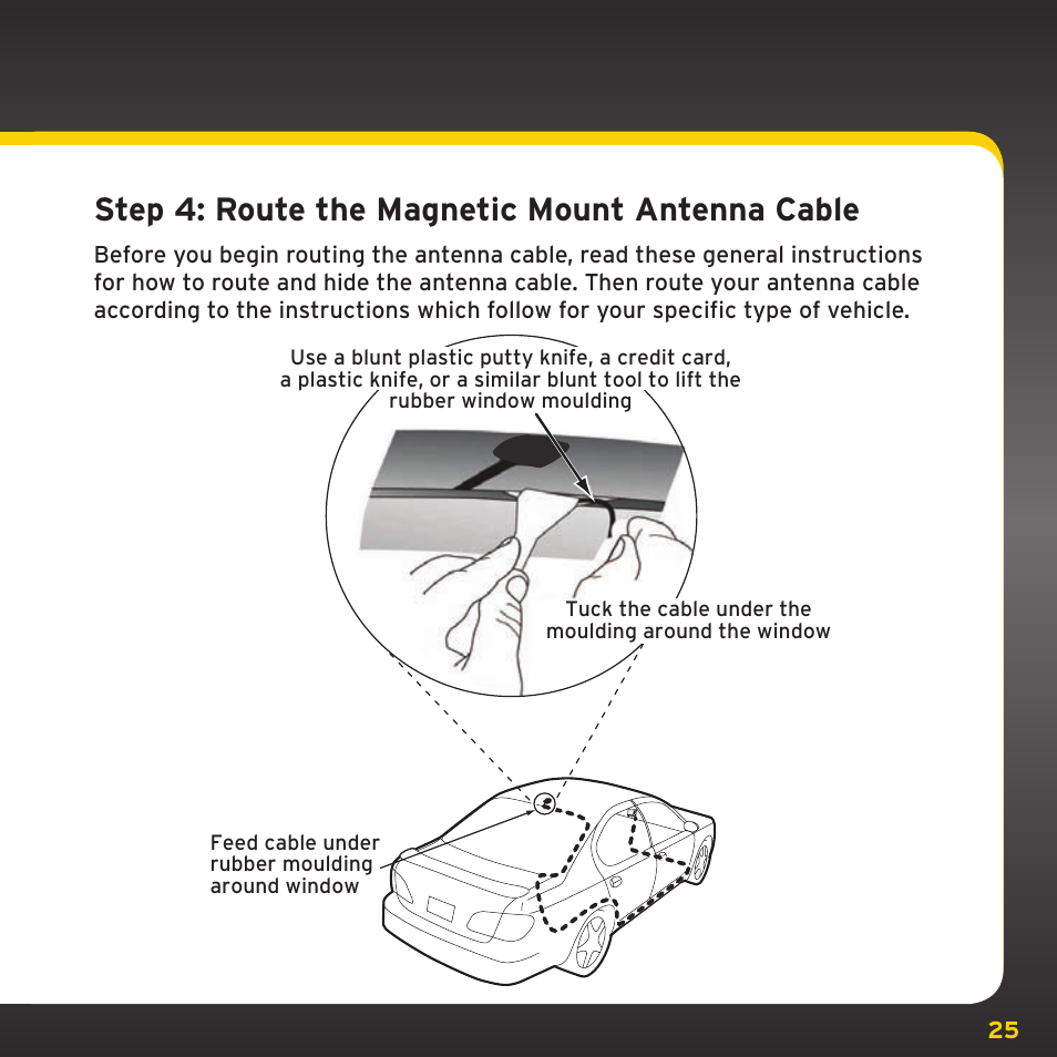 Step 4: route the magnetic mount antenna cable | XM Satellite Radio XDNX1V1 User Manual | Page 25 / 114