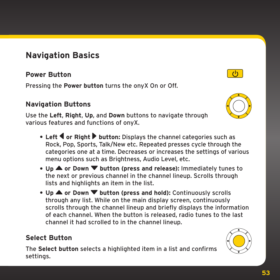 Navigation basics | XM Satellite Radio XDNX1V1 User Manual | Page 53 / 114