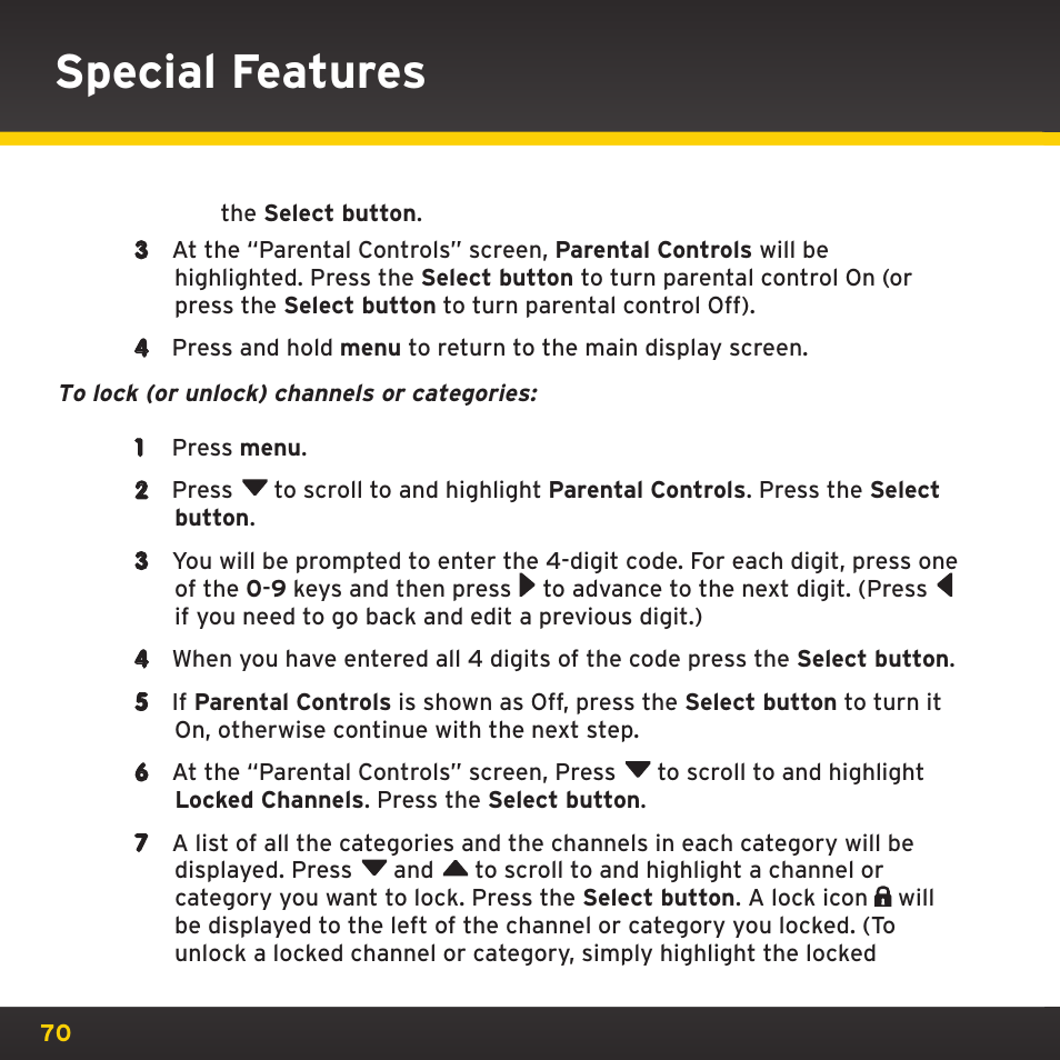 Special features | XM Satellite Radio XDNX1V1 User Manual | Page 70 / 114