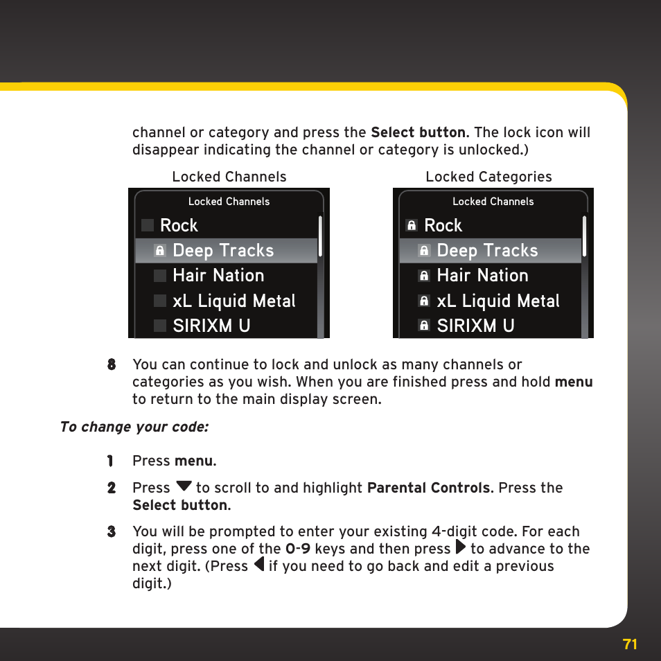 Special features, Rock | XM Satellite Radio XDNX1V1 User Manual | Page 71 / 114