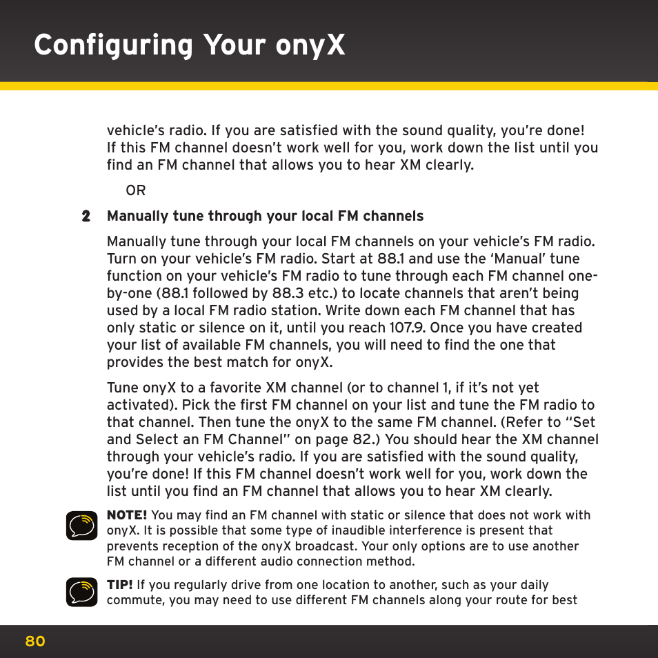 Configuring your onyx | XM Satellite Radio XDNX1V1 User Manual | Page 80 / 114