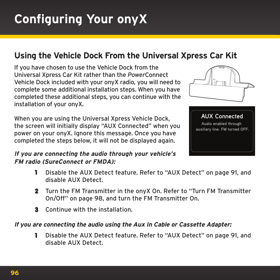 Configuring your onyx | XM Satellite Radio XDNX1V1 User Manual | Page 96 / 114