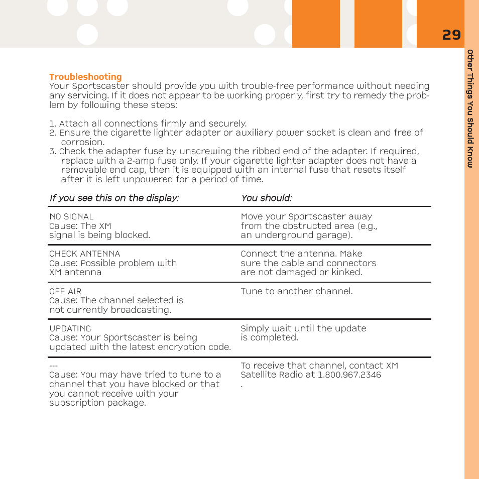 XM Satellite Radio R101 User Manual | Page 29 / 32