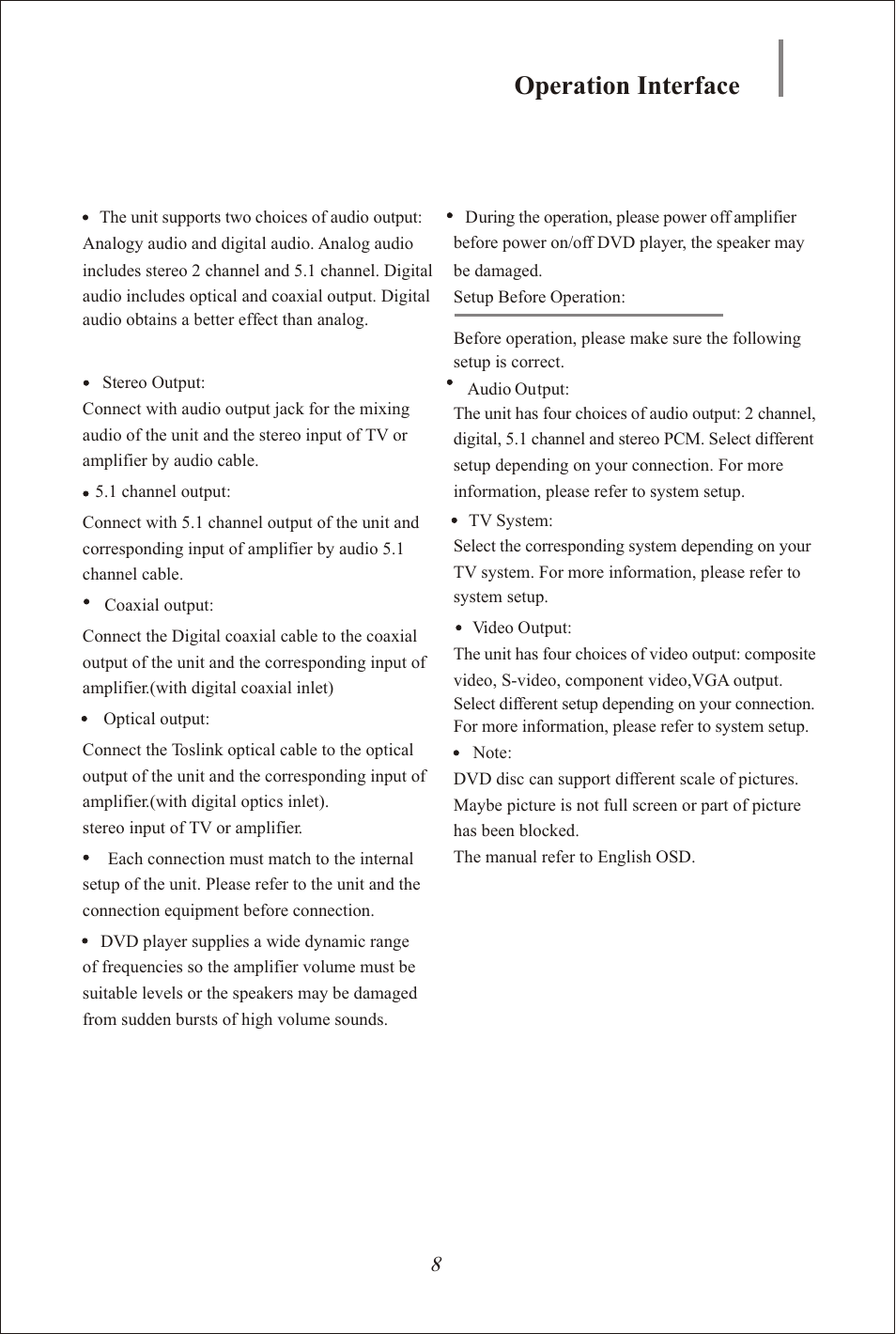Seite10, Operation interface | Yamakawa DVD-335 User Manual | Page 10 / 30