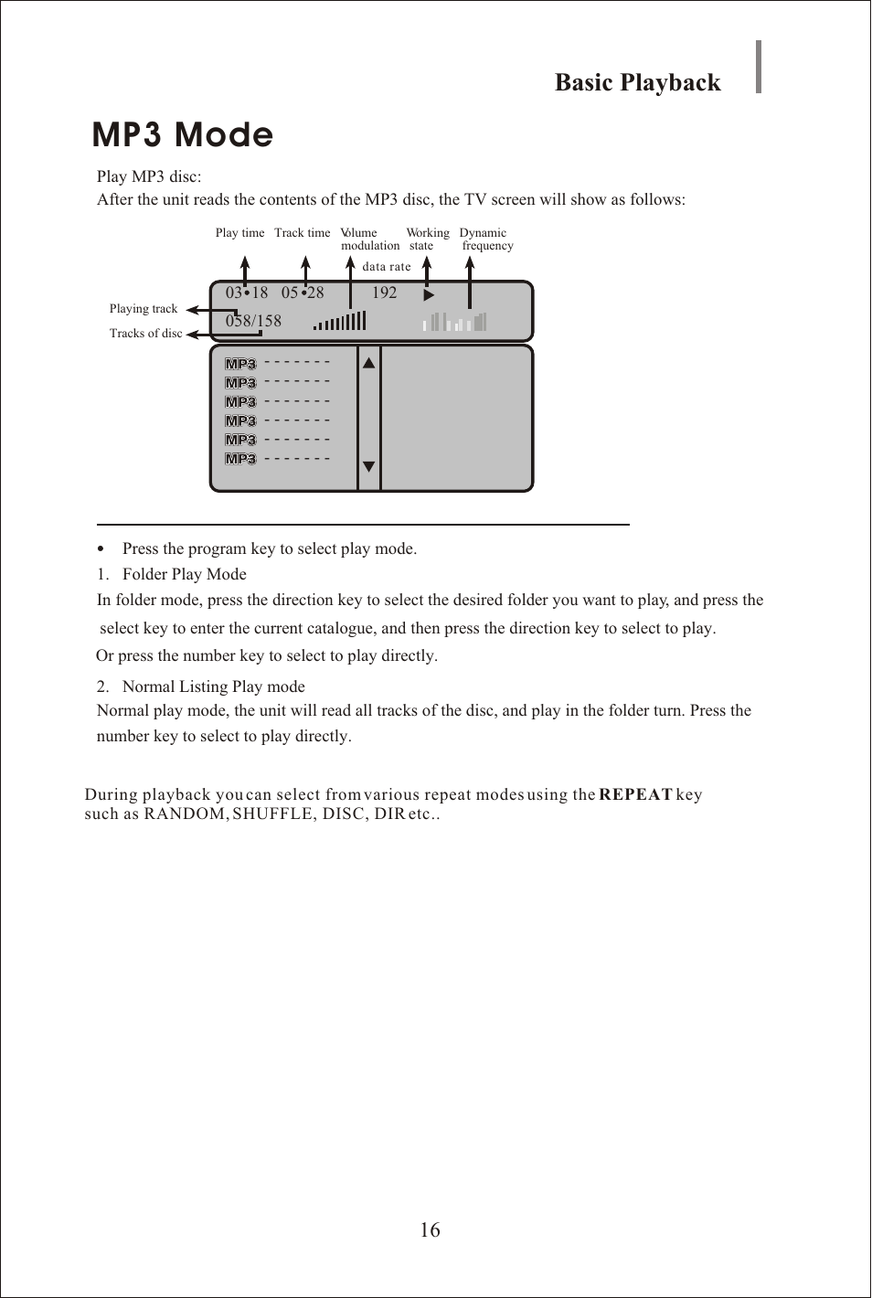 Seite17, Mp3 mode, Basic playback | Yamakawa DVD-335 User Manual | Page 17 / 30