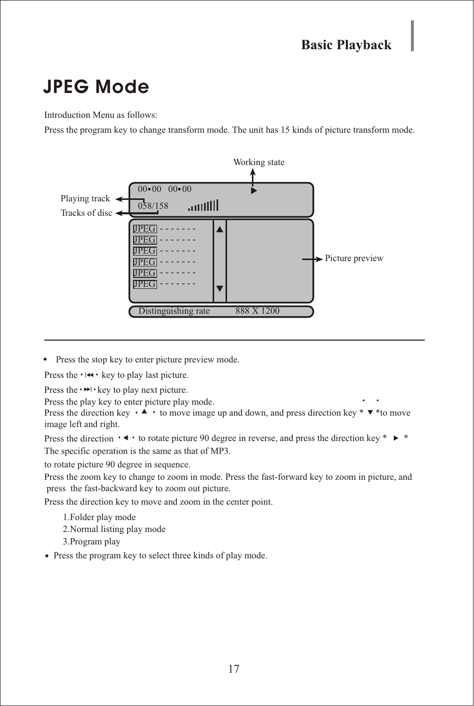 Seite18, Jpeg mode, Basic playback | Yamakawa DVD-335 User Manual | Page 18 / 30