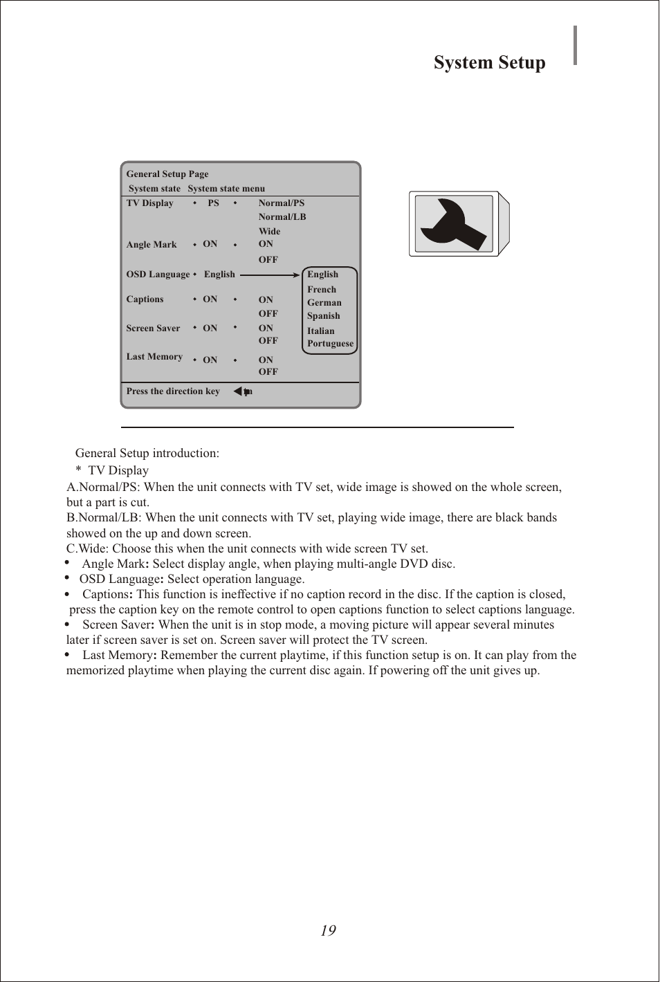 Seite20, System setup | Yamakawa DVD-335 User Manual | Page 20 / 30