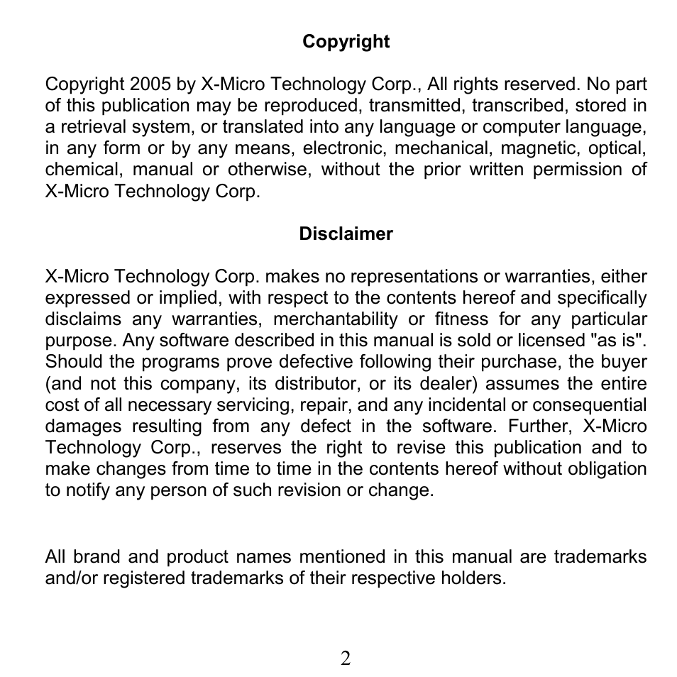 Copyright | X-Micro Tech. XMP3-N20GFT 210C User Manual | Page 3 / 72