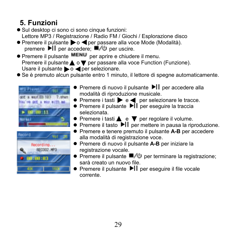 Funzioni | X-Micro Tech. XMP3-N20GFT 210C User Manual | Page 30 / 72