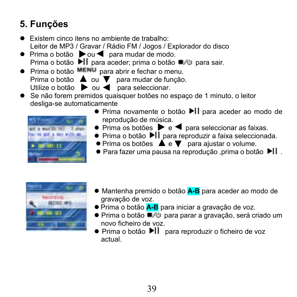 Funções | X-Micro Tech. XMP3-N20GFT 210C User Manual | Page 40 / 72