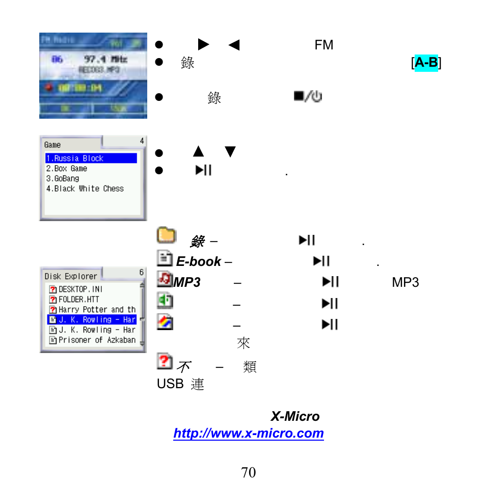 X-Micro Tech. XMP3-N20GFT 210C User Manual | Page 71 / 72
