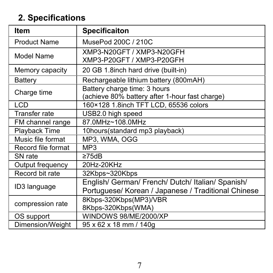 X-Micro Tech. XMP3-N20GFT 210C User Manual | Page 8 / 72