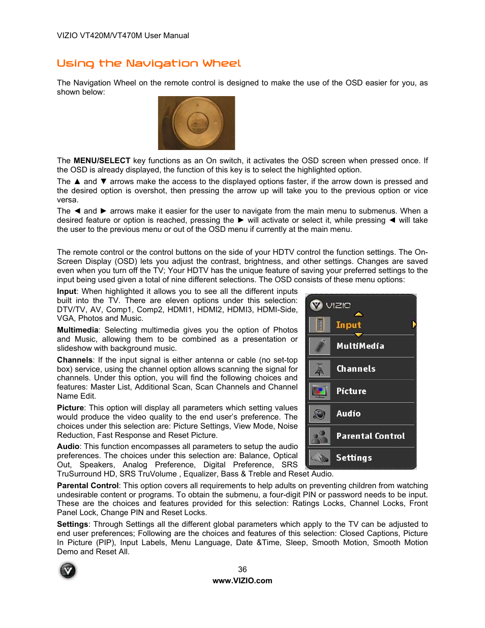 Using the navigation wheel | ZyXEL Communications VT470M User Manual | Page 36 / 63