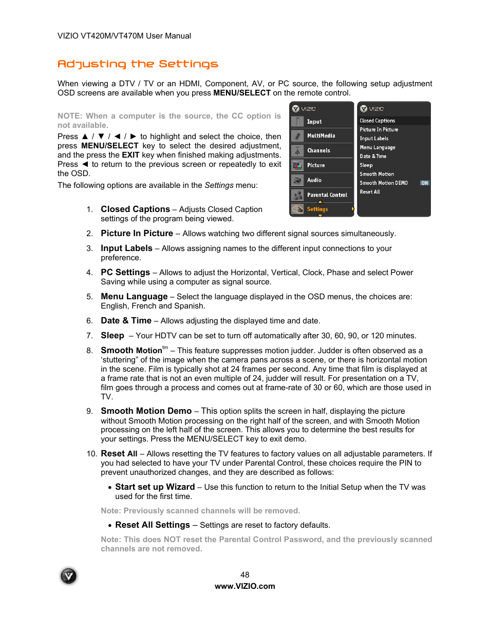 Adjusting the settings | ZyXEL Communications VT470M User Manual | Page 48 / 63