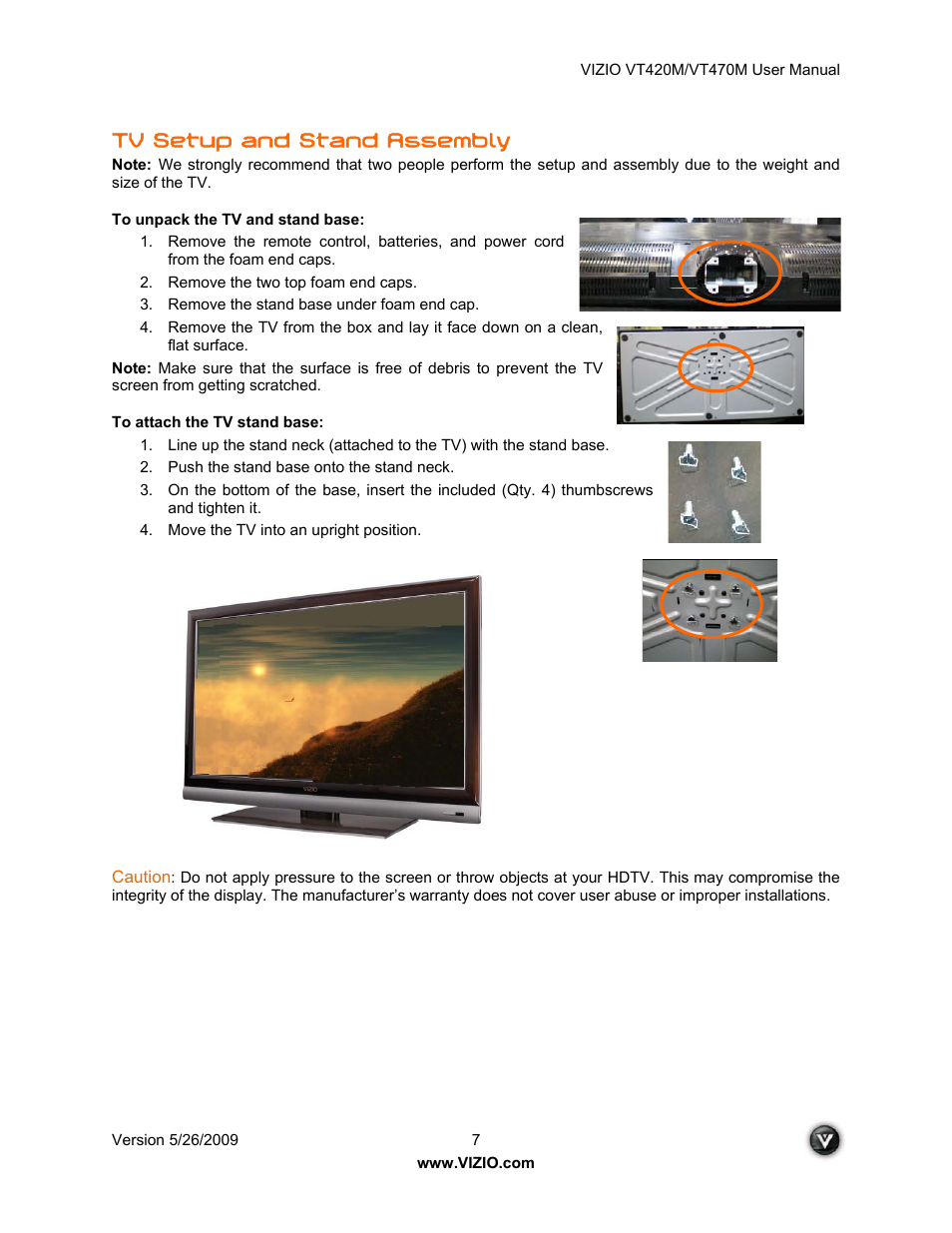 Tv setup and stand assembly | ZyXEL Communications VT470M User Manual | Page 7 / 63