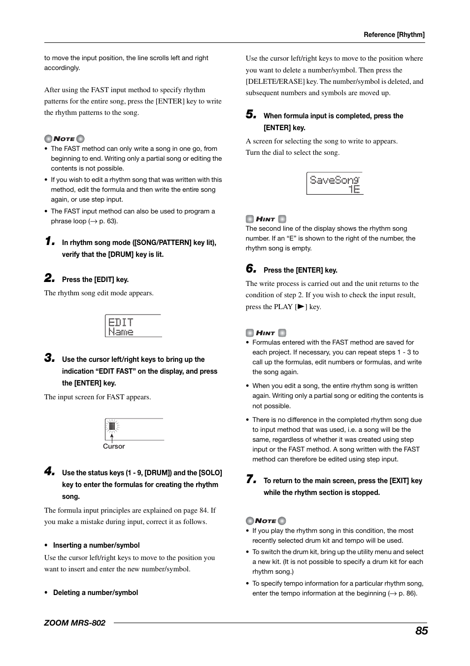 Edit edit name name, Savesong savesong 1e 1e | Zoom MRS-802 User Manual | Page 85 / 172