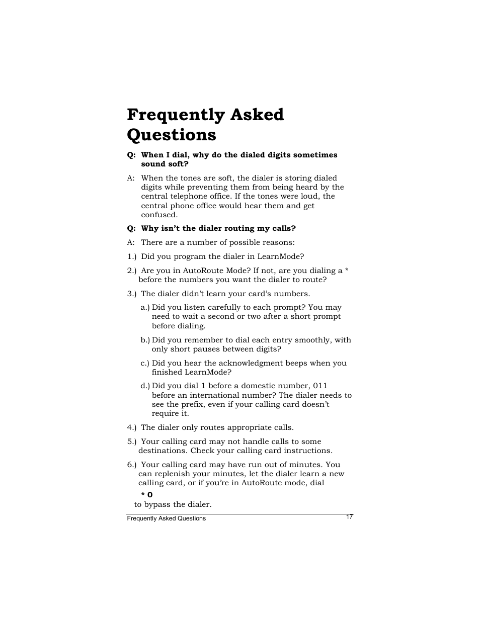 Frequently asked questions | Zoom Dialer 26 User Manual | Page 17 / 32