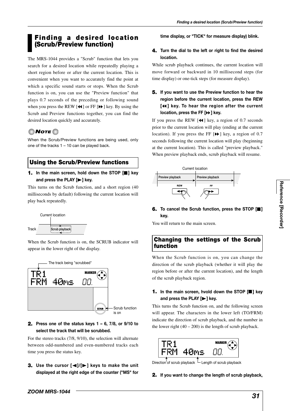 Changing the settings of the scrub function, Using the scrub/preview functions | Zoom MRS-1044 User Manual | Page 31 / 120