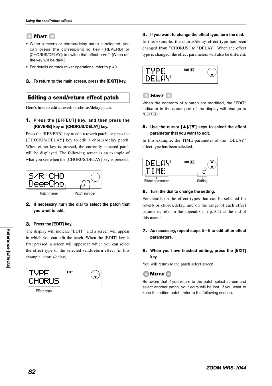 Editing a send/return effect patch | Zoom MRS-1044 User Manual | Page 82 / 120