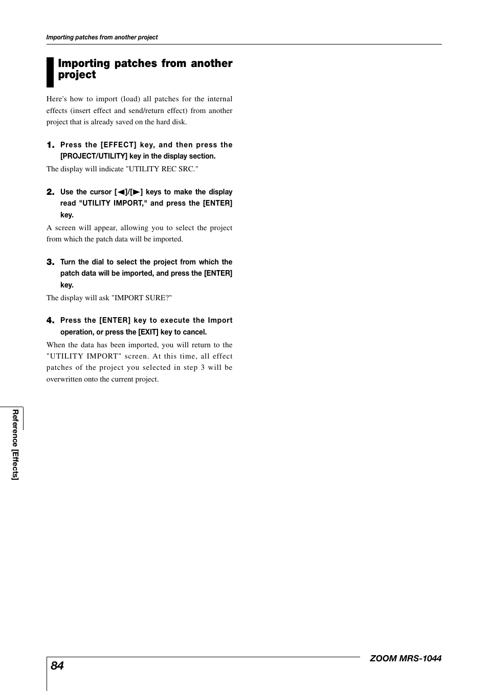 Importing patches from another project | Zoom MRS-1044 User Manual | Page 84 / 120