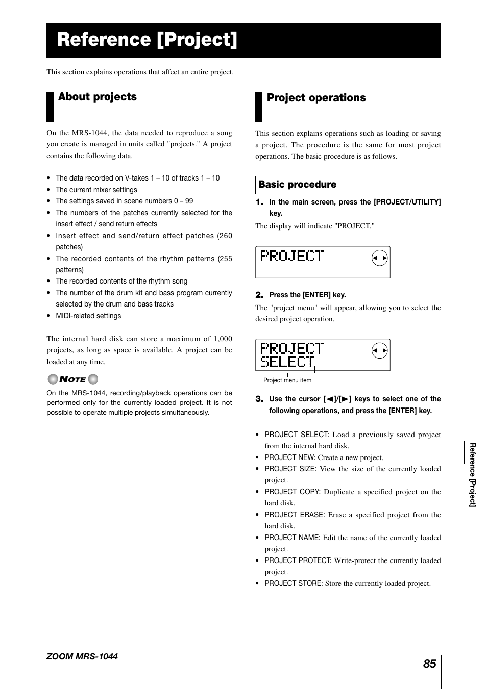 Reference [project, About projects, Project operations | Basic procedure | Zoom MRS-1044 User Manual | Page 85 / 120