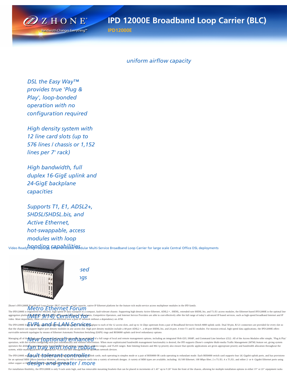 Zhone Technologies IPD 12000E User Manual | 3 pages