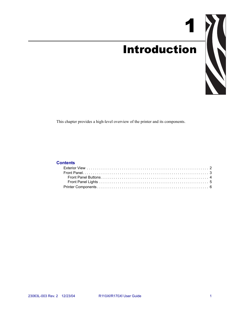 Introduction, 1 • introduction | Zebra Technologies R170XiTM User Manual | Page 13 / 184