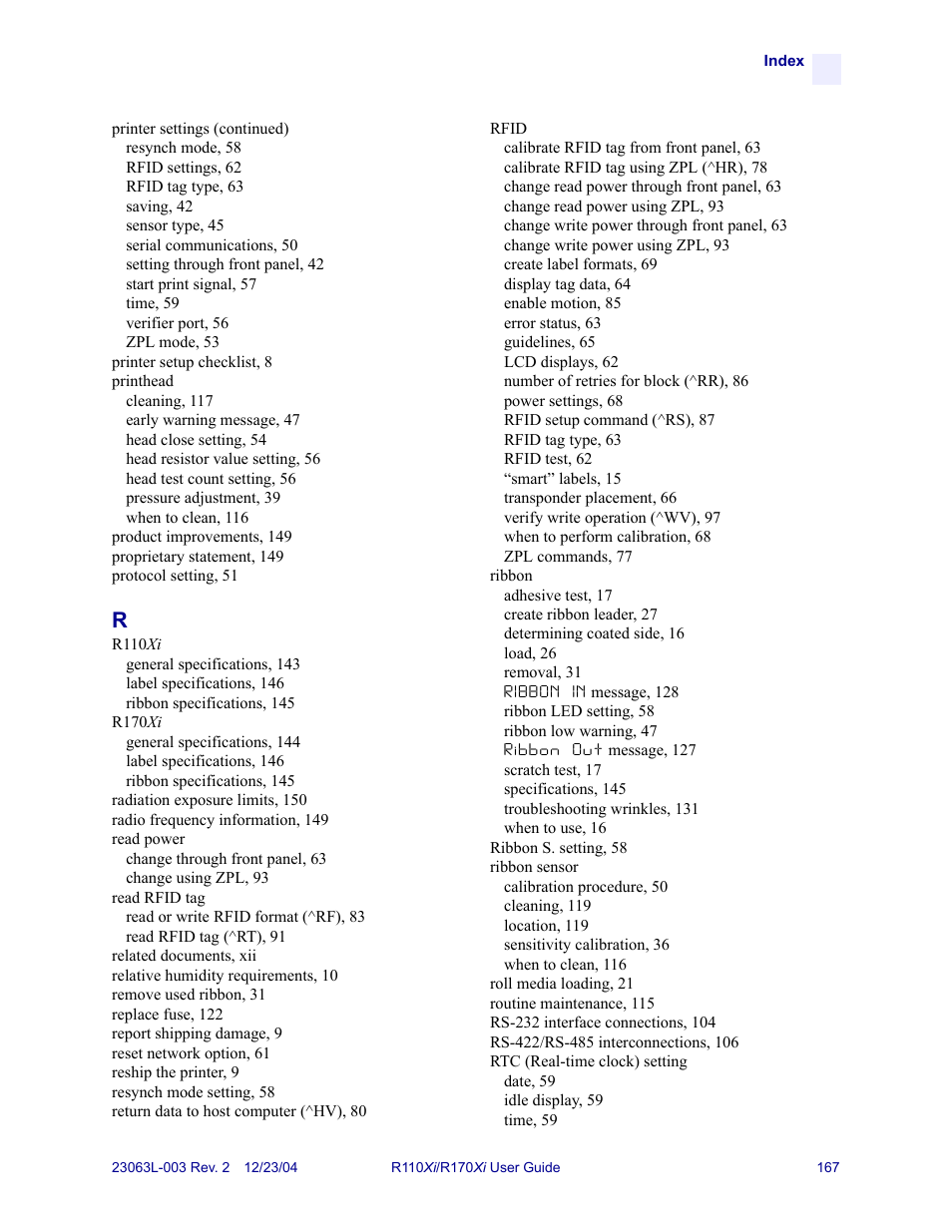 Zebra Technologies R170XiTM User Manual | Page 179 / 184