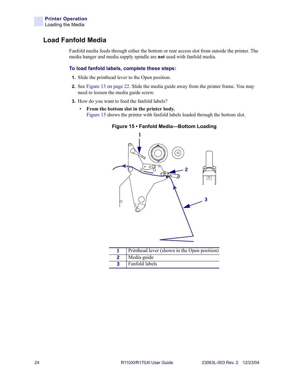 Load fanfold media, A, see | Zebra Technologies R170XiTM User Manual | Page 36 / 184