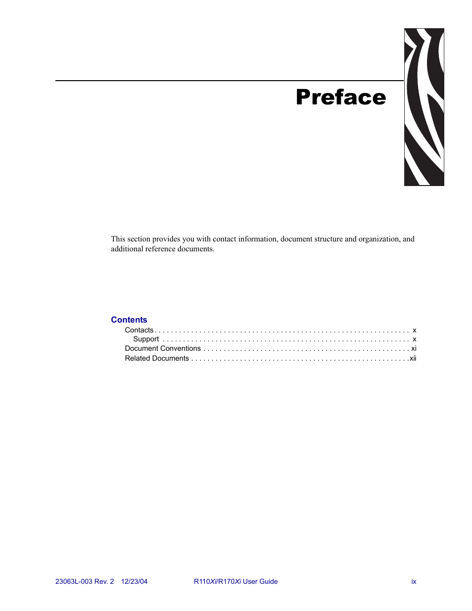 Preface | Zebra Technologies R170XiTM User Manual | Page 9 / 184