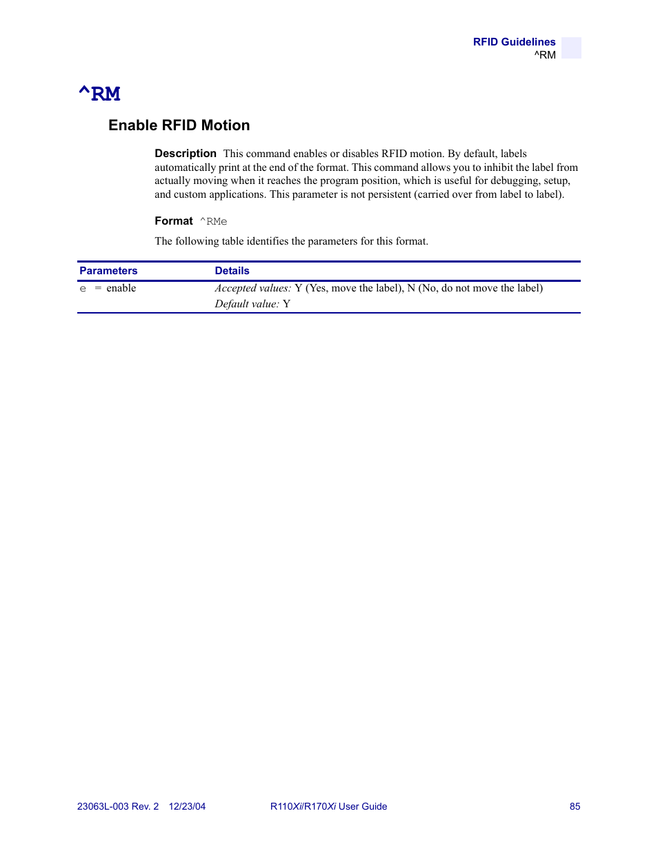 Enable rfid motion | Zebra Technologies R170XiTM User Manual | Page 97 / 184