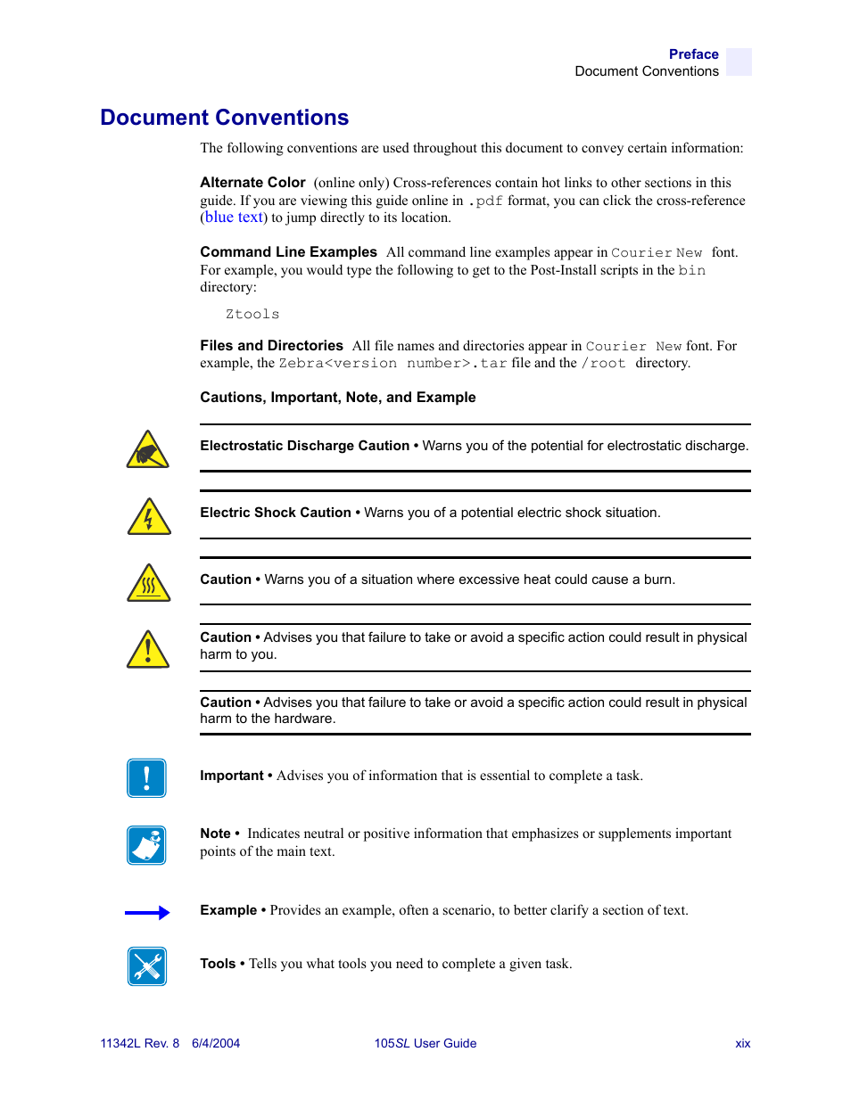 Document conventions | Zebra Technologies Zebra S Series 105SL User Manual | Page 23 / 130